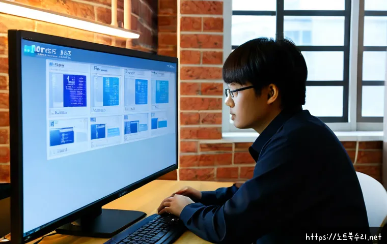 충정로 STATUS_INVALID_OBJECT - Photorealistic IT support workstation in a modern office near a quiet historic Seoul district, dual ...
