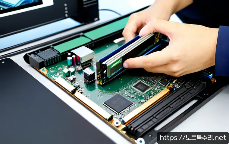 하갈동 SSD조립 및 교체수리 - Photorealistic computer repair workstation in a compact Korean suburban tech shop, technician carefu...