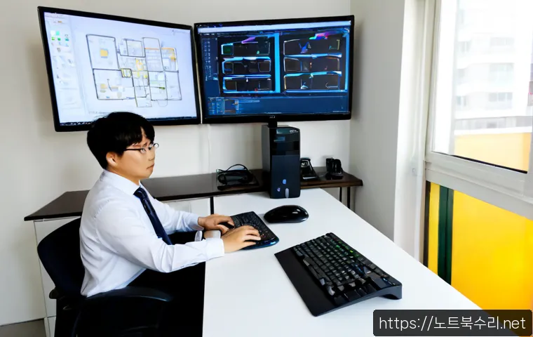방화동 STATUS_IMAGE_NOT_FOUND - Photorealistic remote IT support workstation in a compact Banghwa-dong apartment office, dual monito...