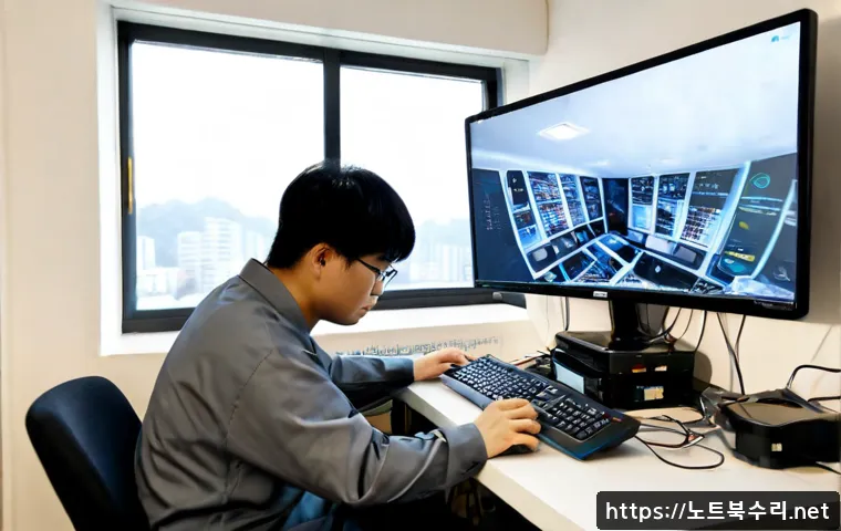 대조동 WIN32K_LOCK_HELD_TOO_LONG - Photorealistic remote IT support workstation in a compact Daejodong apartment office, dual monitors ...