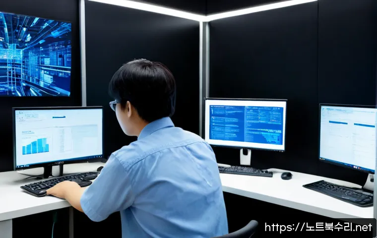 분당구 DRIVER_VERIFIER_DETECTED_VIOLATION - Photorealistic IT support workstation in Pangyo tech district, dual monitors showing a non-readable ...