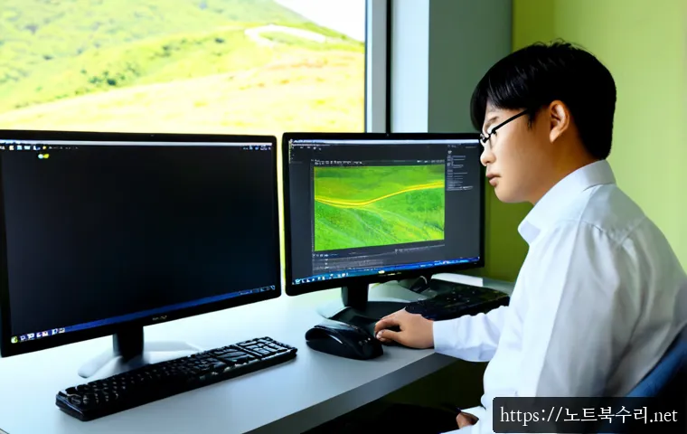 양평읍 FAT32_FILE_SYSTEM - Photorealistic IT support workstation in Yangpyeong-eup, technician connecting an external drive to ...