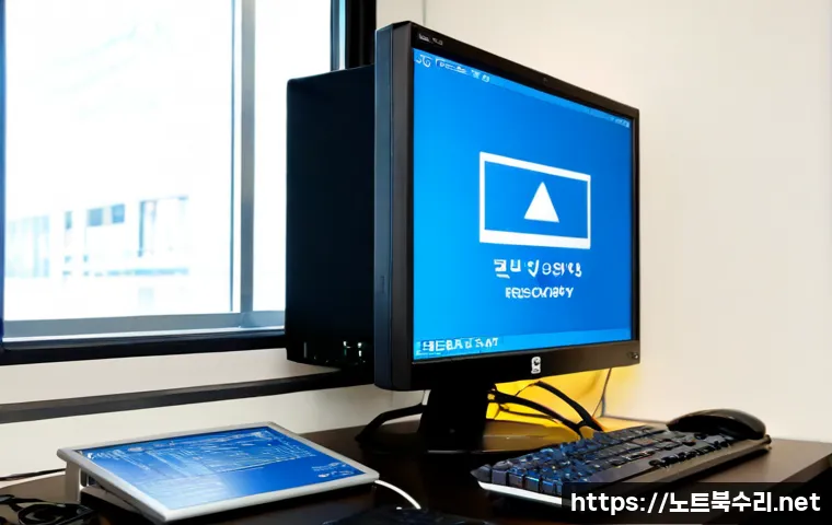방학동 INACCESSIBLE_BOOT_DEVICE - Photorealistic IT support workstation in a compact Banghak-dong apartment office, desktop monitor sh...