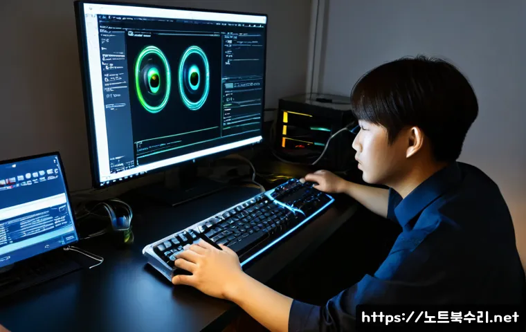 휘경동 STATUS_DISK_READ_FAILURE - Photorealistic IT support workstation in a compact Wheegyeong-dong apartment office, desktop compute...