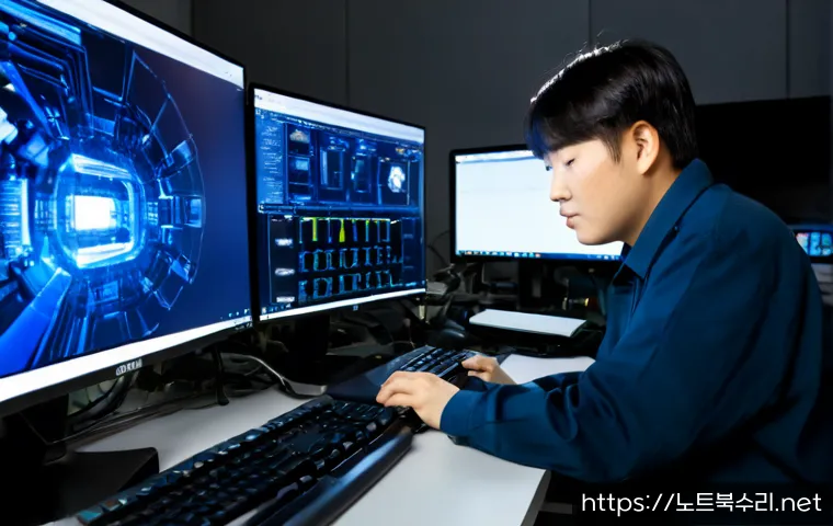 상대원동 WHEA_UNCORRECTABLE_ERROR - Photorealistic modern engineering workstation in Sangdaewon-dong industrial district, desktop PC abr...