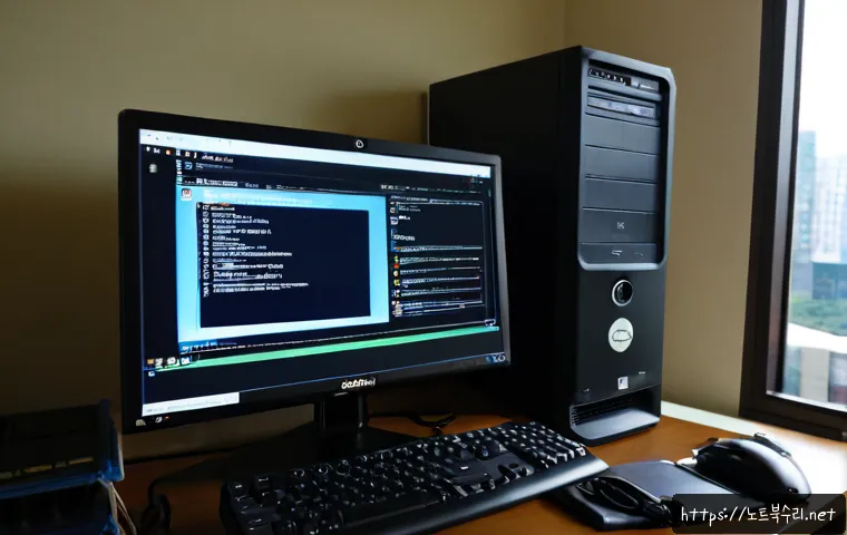 장록동 BOOTMGR is missing - Photorealistic IT support workstation in a quiet Changnok-dong apartment, desktop monitor showing a ...
