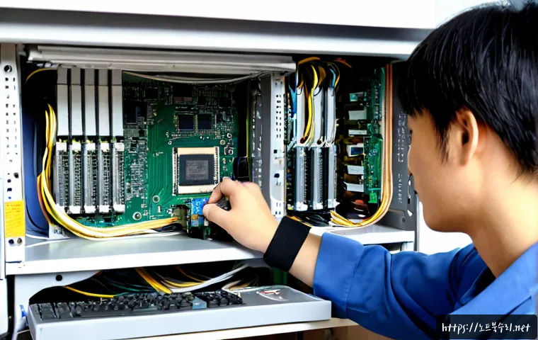 수내동 RAM조립 및 교체수리 - Photorealistic computer repair workstation in Sunae-dong, technician wearing anti-static wrist strap...