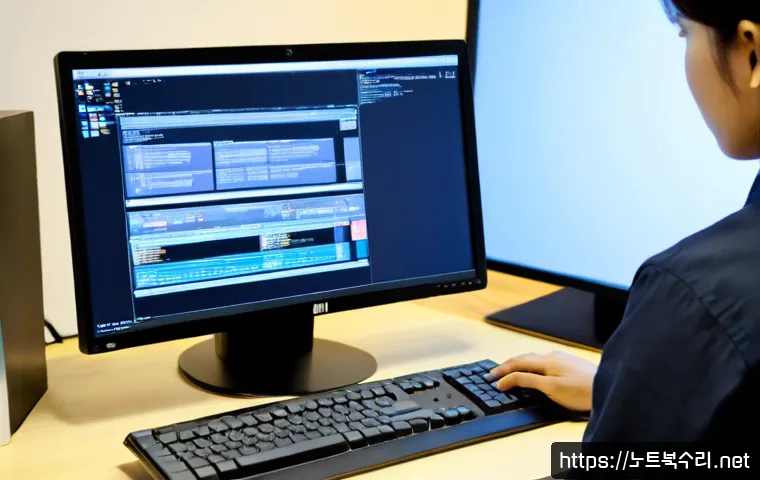 불현동 all boot options are tried - Photorealistic IT support workstation in a compact Korean neighborhood office, technician diagnosing...