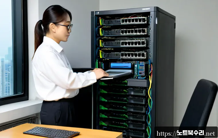 천왕동 server출장방문수리점 - Photorealistic IT technician performing onsite server maintenance in a compact Cheonwang-dong apartm...