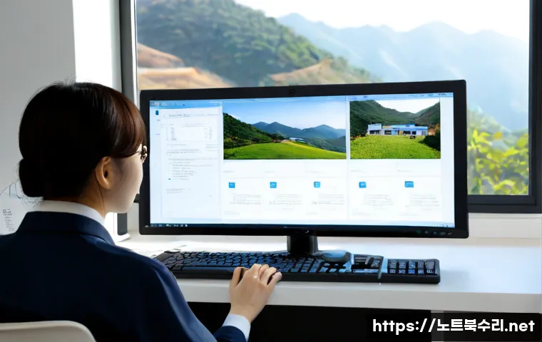 금곡동 STATUS_FILE_INVALID - Photorealistic remote-support workstation in a compact apartment office, dual monitors showing a bla...