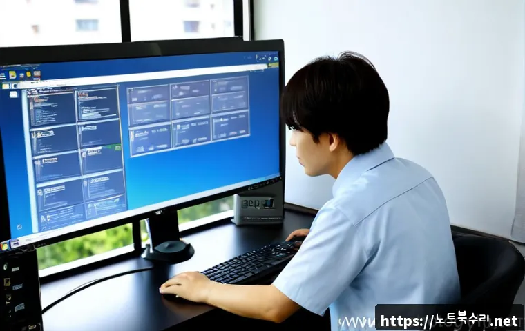 호원동 STATUS_KERNEL_THREAD_TIMEOUT - Photorealistic IT support workstation in a compact Hoewon-dong apartment office, desktop monitor sho...