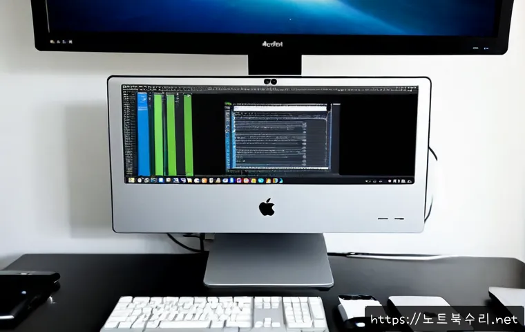 창전동 해킨토시 재설치 포맷  초기화 - Photorealistic modern workstation during a Hackintosh clean reinstall and full disk reset, compact d...