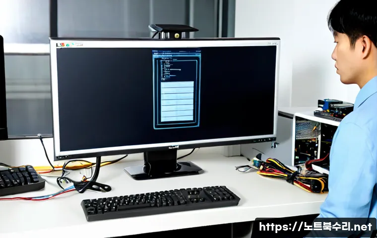 지행동 HARDWARE_FAILURE - Photorealistic remote-support workstation in a compact Jihaeng-dong apartment office, desktop monito...