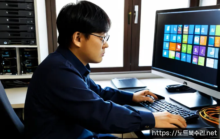 단월동 BOOTMGR is Compressed - Photorealistic IT support workstation in a compact Dongwol-dong apartment office, technician restori...