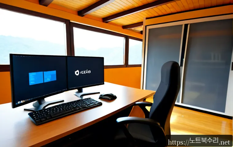 운니동 STATUS_FILE_WRITE_FAILURE - Photorealistic software support workstation in a quiet Unni-dong office, dual monitors showing a gen...