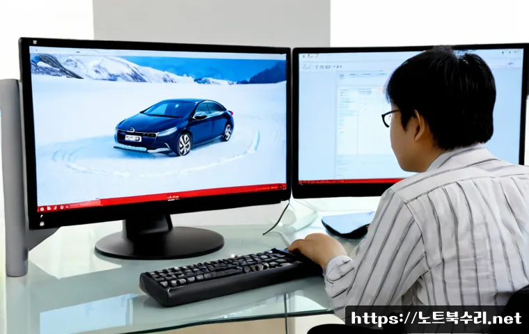 고양시 STATUS_KERNEL_RESOURCE_ERROR - Photorealistic remote-support workstation in a modern Ilsan office, dual monitors showing a frozen a...