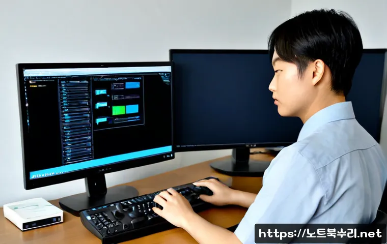 파주읍 BUGCODE_USB_DRIVER - Photorealistic remote-support workstation in a quiet Paju-eup office, desktop tower connected to sev...