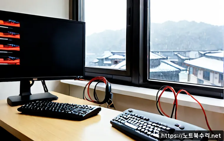 만송동 STATUS_CONNECTION_REFUSED - Photorealistic remote-support workstation in a quiet Mansong-dong apartment office, dual monitors sh...