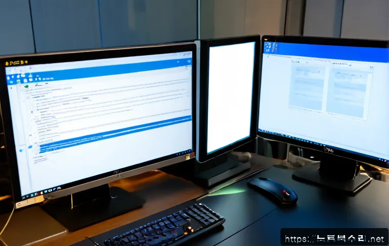 광정동 STATUS_INVALID_DISPOSITION - Photorealistic remote IT support workstation in a compact Gwangjeong-dong office, dual monitors show...