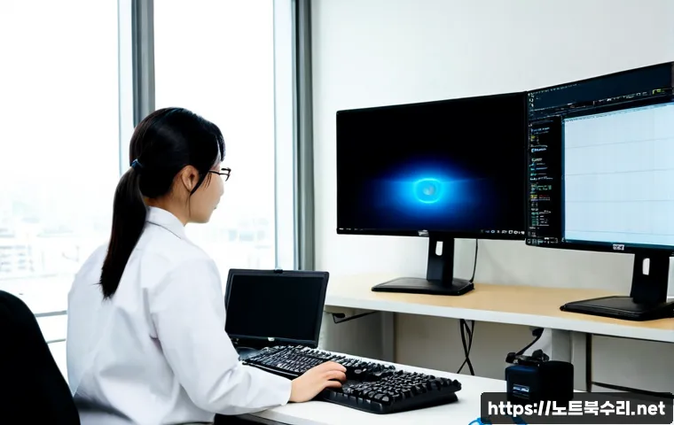 대덕동 STATUS_KERNEL_APC_PENDING - Photorealistic engineering workstation in a quiet research-industrial district office, dual monitors...