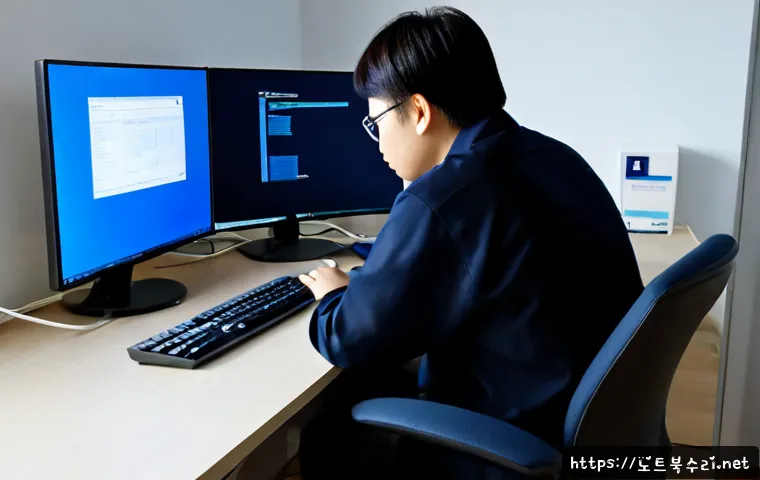 오금동 KMODE_EXCEPTION_NOT_HANDLED - Photorealistic remote IT support workstation in a quiet residential apartment in Ogum-dong, dual mon...