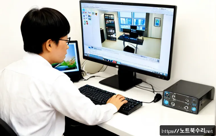권선동 HDD조립 및 교체수리 - Photorealistic computer repair workstation in a compact Suwon apartment office, technician carefully...