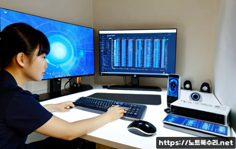 북수동 PFN_LIST_CORRUPT - Photorealistic remote-support workstation in a compact Buksu-dong apartment office, dual monitors sh...