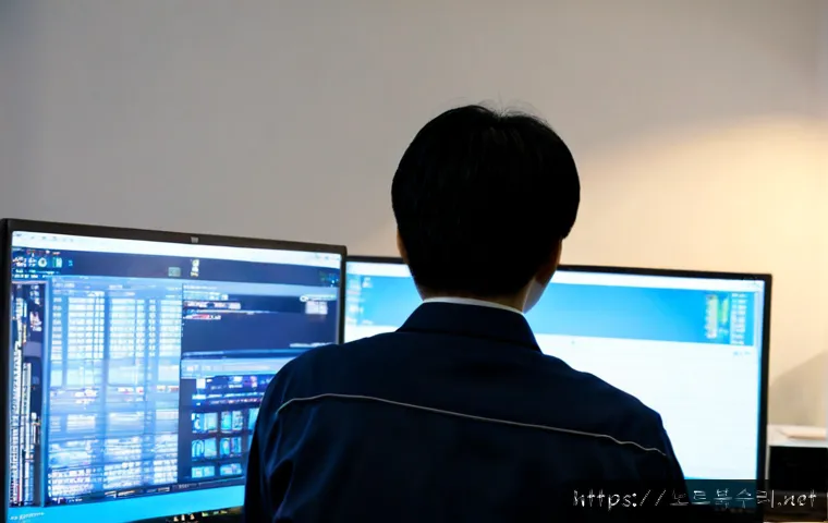 금창동 SYSTEM_LICENSE_VIOLATION - Photorealistic software support workstation in Geumchang-dong, a frustrated technician viewing a bla...