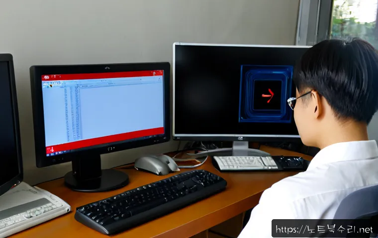 대현동 STATUS_UNSUCCESSFUL - Photorealistic compact IT support workstation in a quiet Daehyeon neighborhood office, dual monitors...