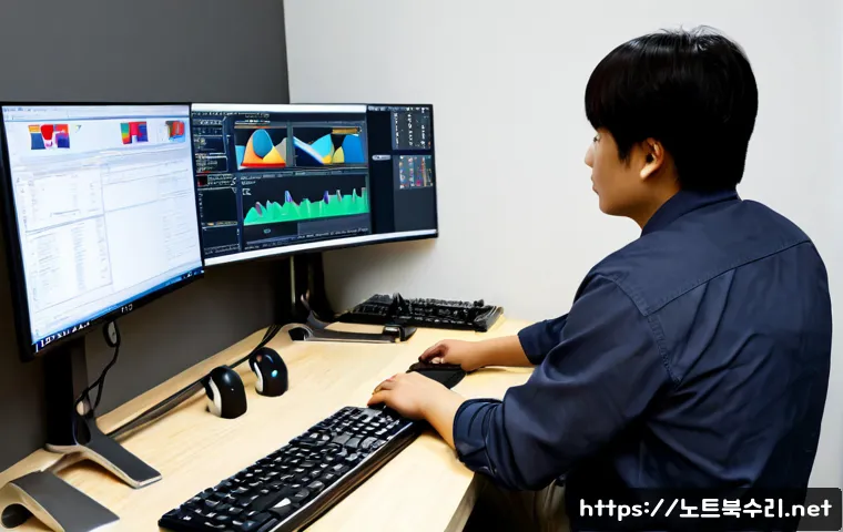 당인동 STATUS_SYSTEM_LICENSE_INVALID - Photorealistic remote-support workstation in a compact Dangin-dong creative office, dual monitors sh...