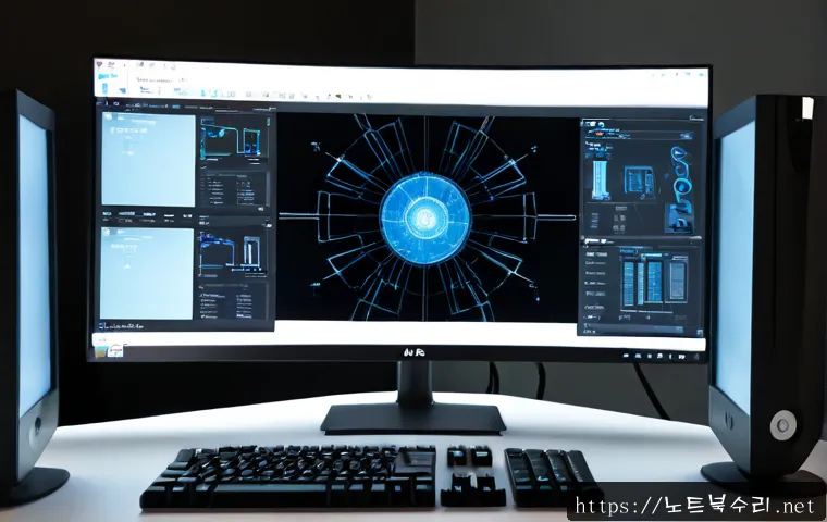 물왕동 STATUS_KERNEL_RESOURCE_ERROR - Photorealistic IT support workstation in a modern Korean home office near a lakeside residential dis...