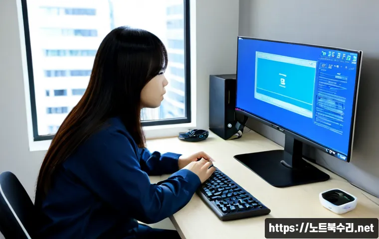 연무동 IRQL_NOT_LESS_OR_EQUAL - Photorealistic IT support workstation in a compact Yeonmu-dong apartment office, desktop monitor sho...