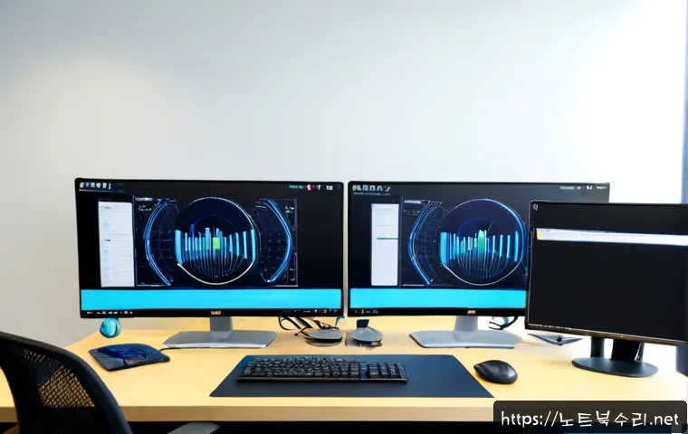 범계동 STATUS_KERNEL_LOG_FAILURE - Photorealistic IT support workstation in a modern Korean office near Beomgye-dong, dual monitors sho...