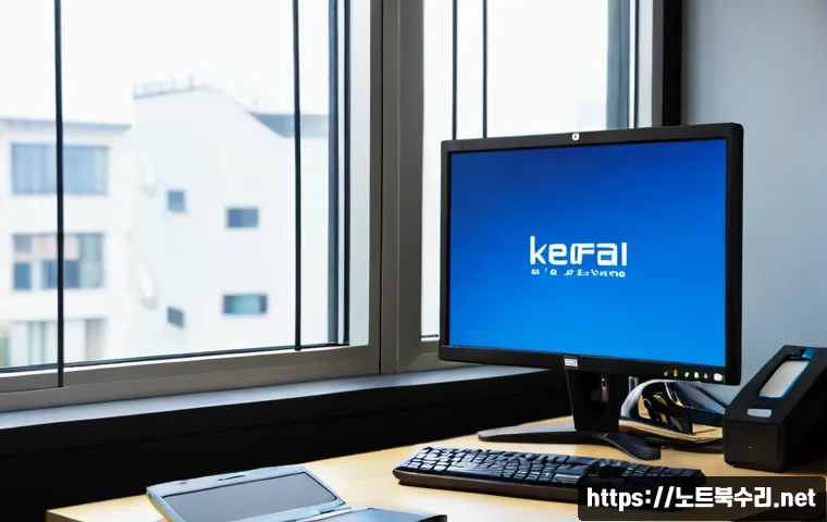 삼선동 NDIS_INTERNAL_ERROR - Photorealistic IT support workstation in a compact hillside neighborhood office, desktop monitor sho...