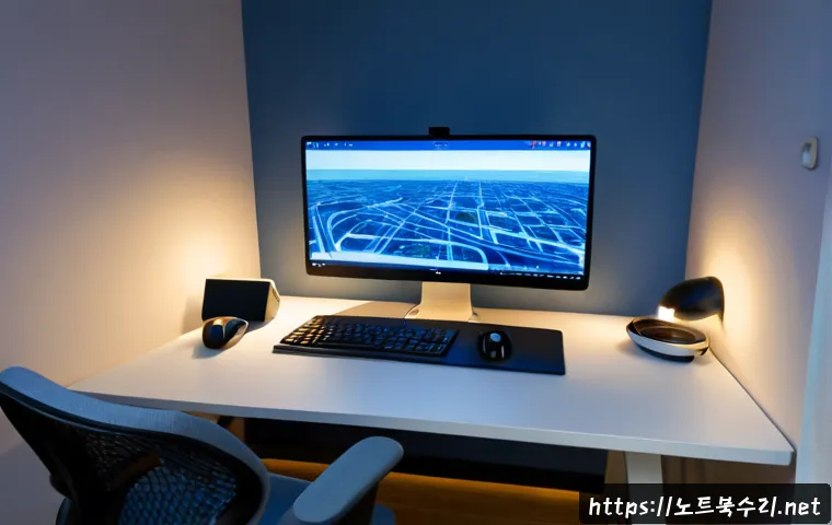 수택동 절전모드 - Photorealistic compact office workstation in a modern apartment near a quiet Korean residential dist...