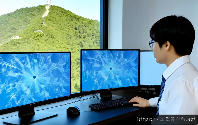 호평동 STATUS_KERNEL_THREAD_TIMEOUT - Photorealistic IT support workstation in a modern apartment office, dual monitors showing a frozen a...