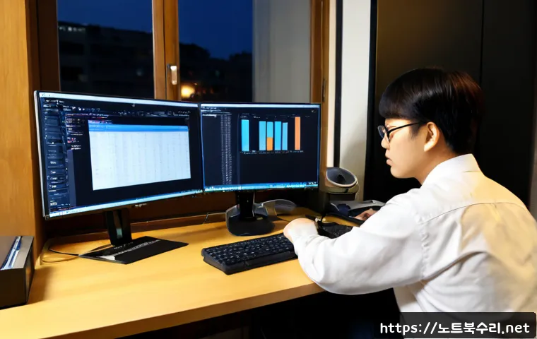 창전동 UDFS_FILE_SYSTEM - Photorealistic IT recovery workstation in a compact Changjeon-dong apartment office, technician exam...