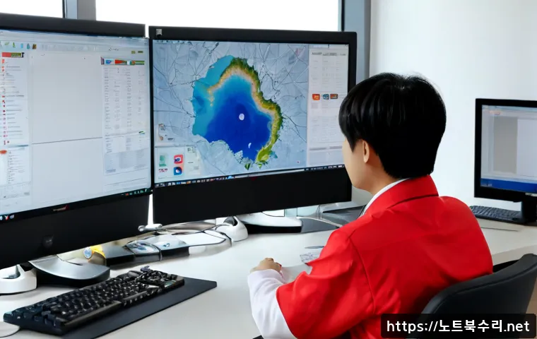 진관동 STATUS_ACCESS_VIOLATION - Photorealistic remote-support workstation in Jingwan-dong, a frustrated IT specialist studying a fro...