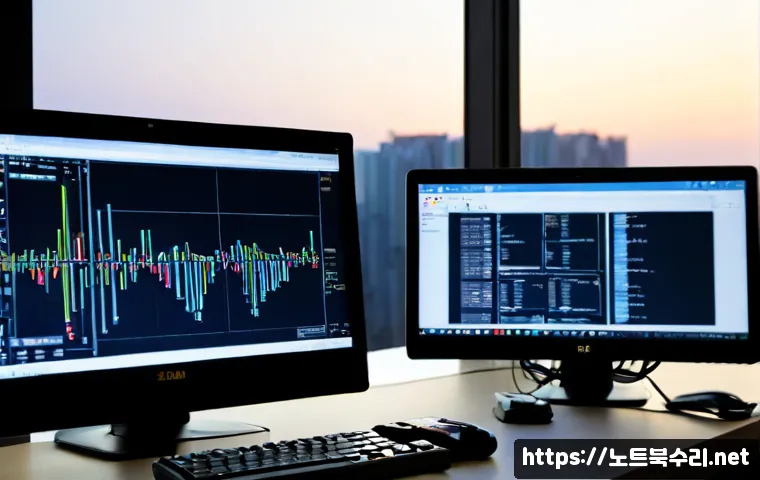 고잔동 STATUS_KERNEL_NETWORK_ERROR - Photorealistic IT support workstation in a modern Gojan-dong apartment office, dual monitors showing...