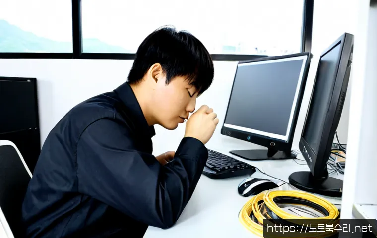 은행동 linux재설치 포맷  초기화 - Photorealistic remote-support workstation in a compact computer repair studio near a traditional Kor...