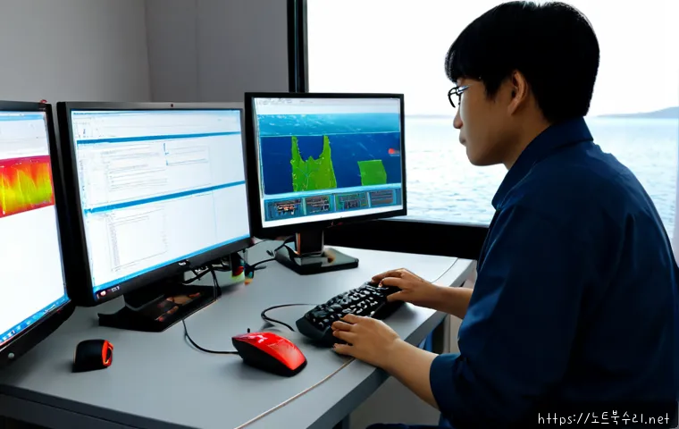 월곶면 STATUS_INVALID_CALLER - Photorealistic remote-support workstation in a quiet coastal township office, dual monitors showing ...