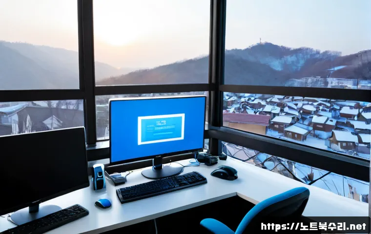 화산동 DRIVER_POWER_STATE_FAILURE - Photorealistic IT support workstation in a quiet hillside neighborhood office, dual monitors showing...