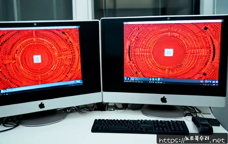 예관동 STATUS_MEMORY_ACCESS_DENIED - Photorealistic compact technical support workstation in an older central Seoul office district, dual...