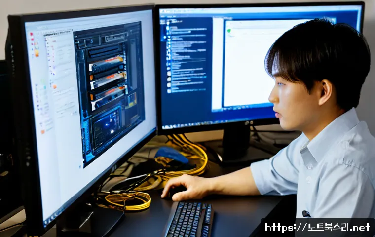 대흥동 ubuntu재설치 포맷 초기화 - Photorealistic IT support workstation in a compact Daehung-dong office, technician reinstalling a Li...