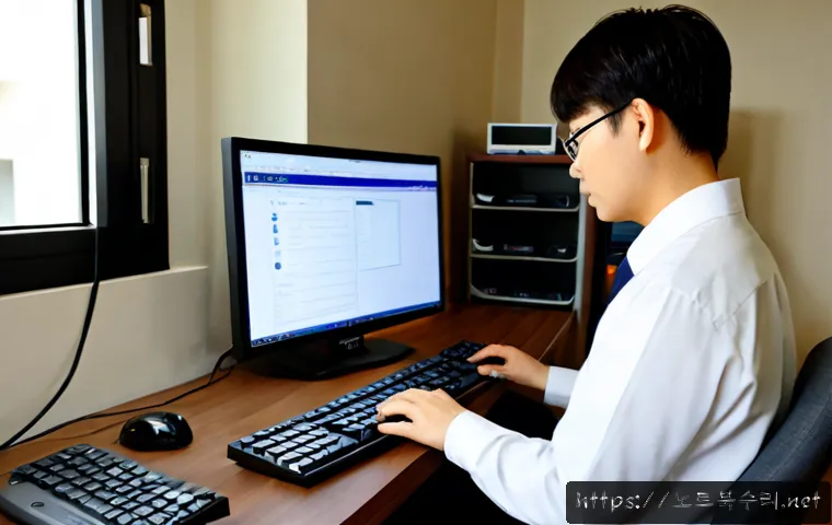 목감동 STATUS_MEMORY_ACCESS_DENIED - Photorealistic remote-support workstation in a compact Mokgam-dong apartment office, dual monitors s...