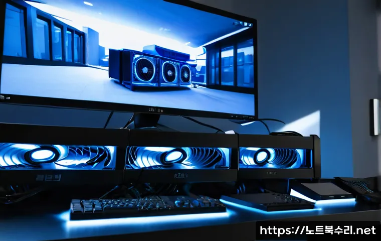 역동 DPC_WATCHDOG_VIOLATION - Photorealistic dynamic IT workstation, ultrawide monitor showing an abstract blue system failure glo...