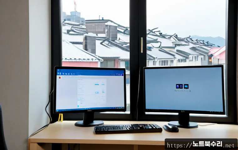 신길동 STATUS_DEVICE_OFFLINE - Photorealistic remote-support workstation in a compact Yeongdeungpo apartment office, dual monitors ...