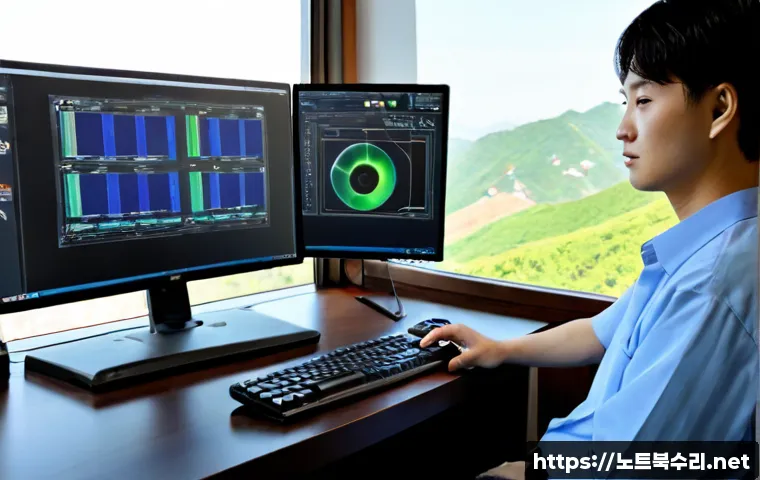 지동 DEVICE_DRIVER_MISMATCH - Photorealistic IT support workstation in a compact Jidong neighborhood office, dual monitors showing...