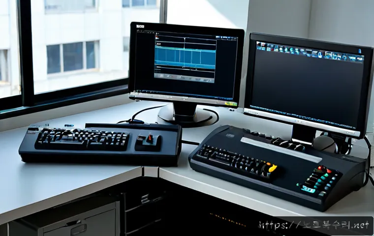 기산동 STATUS_DEVICE_OFFLINE - Photorealistic remote-support workstation in a quiet Gisan-dong engineering office, dual monitors sh...
