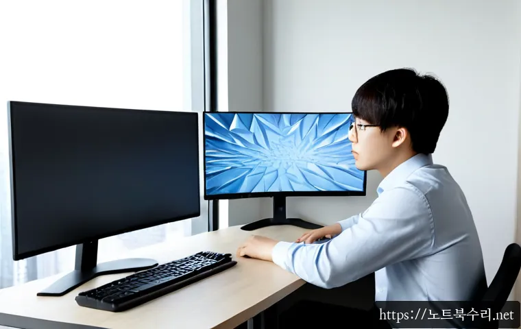 번동 프로그램응답없음 - Photorealistic remote-support scene in a compact Beon-dong apartment office, frustrated designer fac...